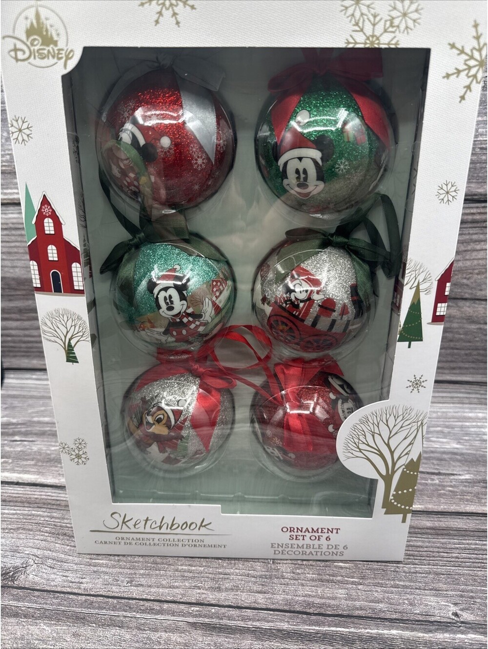 Disney Sketchbook Ornament Balls Set Of 6 Holiday Christmas Tree Collectible Rea